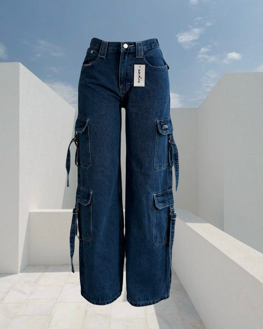 Cargo jeans azul claro ajustable